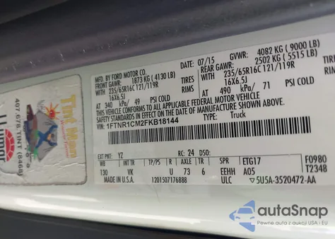 2015 Ford Transit-250 z USA, uszkodzony, nr VIN 1FTNR1CM2FKB18144